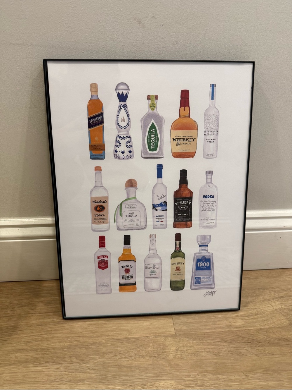Framed Home Art Print - Illustrated Bottles in Neutral Tones